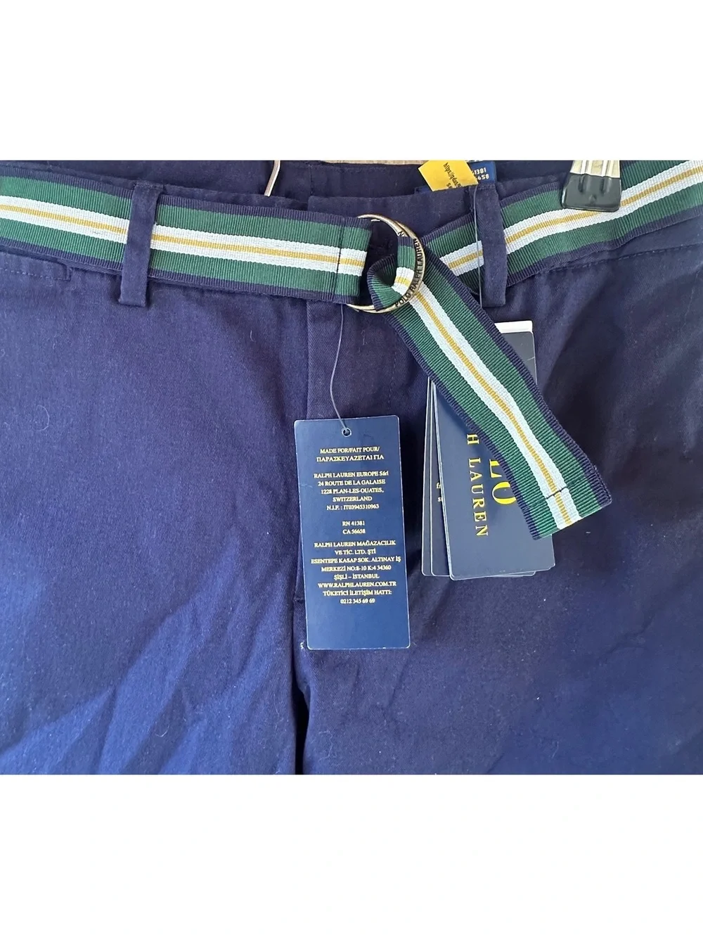 Polo Ralph Lauren Navy Blue Boys' Pants with Striped Belt Size 10 NWT